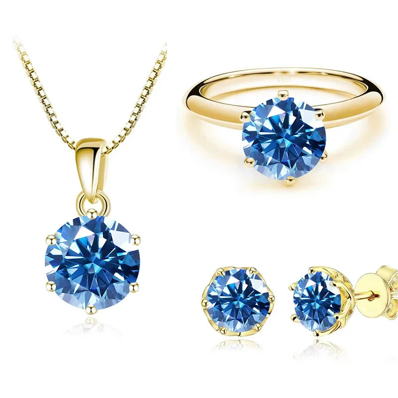 1 Carat Moissanite Jewelry Set Women Sterling 925 Silver Gold Plated Necklace