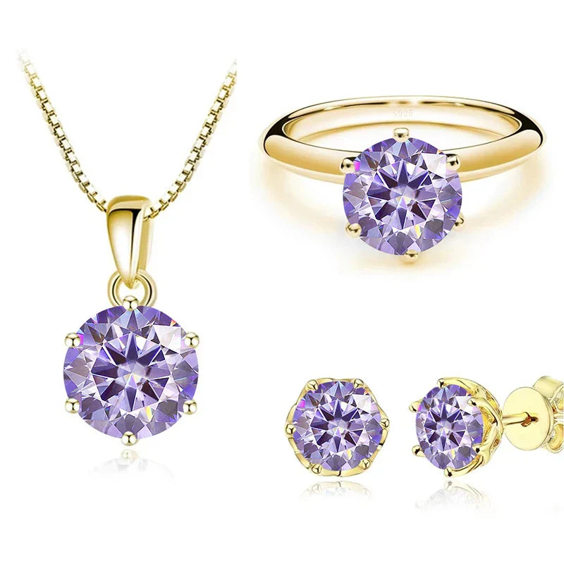1 Carat Moissanite Jewelry Set Women Sterling 925 Silver Gold Plated Necklace