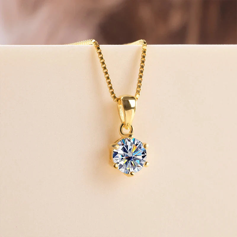1 Carat Moissanite Jewelry Set Women Sterling 925 Silver Gold Plated Necklace