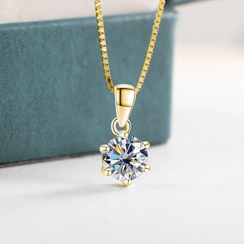 1 Carat Moissanite Jewelry Set Women Sterling 925 Silver Gold Plated Necklace