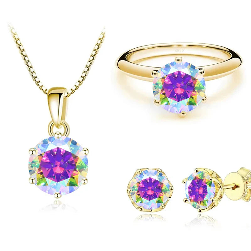 1 Carat Moissanite Jewelry Set Women Sterling 925 Silver Gold Plated Necklace