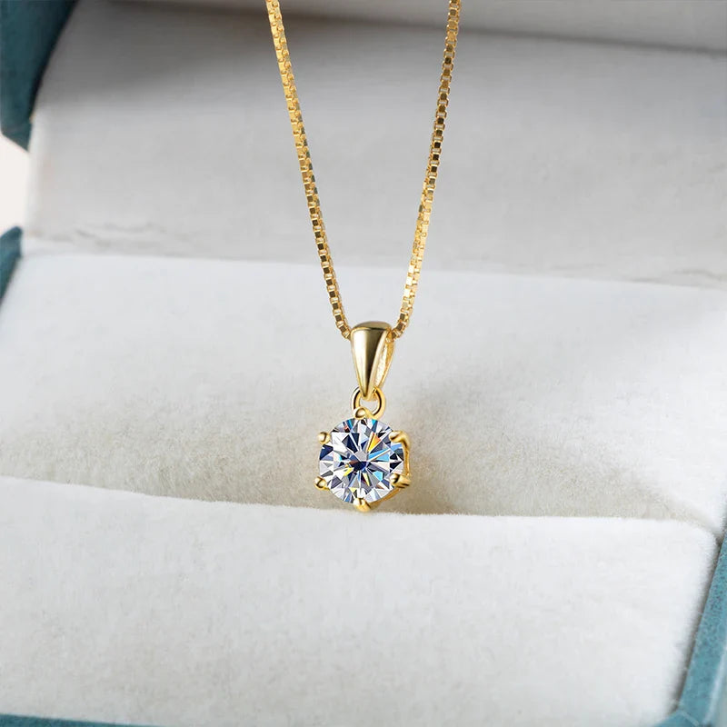 1 Carat Moissanite Jewelry Set Women Sterling 925 Silver Gold Plated Necklace
