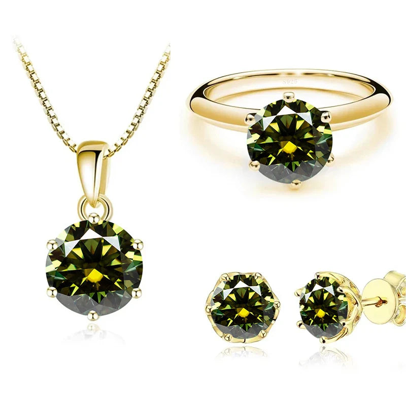 1 Carat Moissanite Jewelry Set Women Sterling 925 Silver Gold Plated Necklace