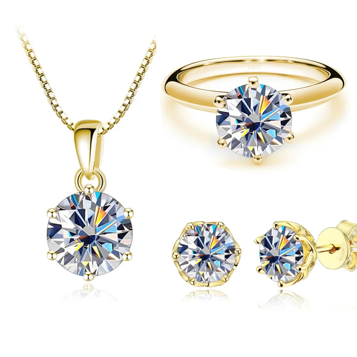 1 Carat Moissanite Jewelry Set Women Sterling 925 Silver Gold Plated Necklace