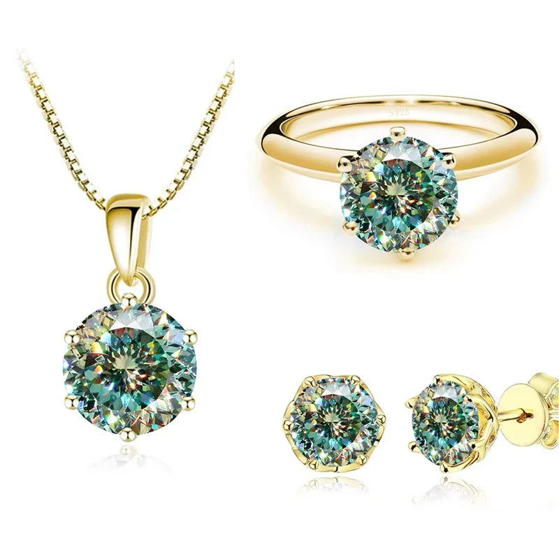 1 Carat Moissanite Jewelry Set Women Sterling 925 Silver Gold Plated Necklace