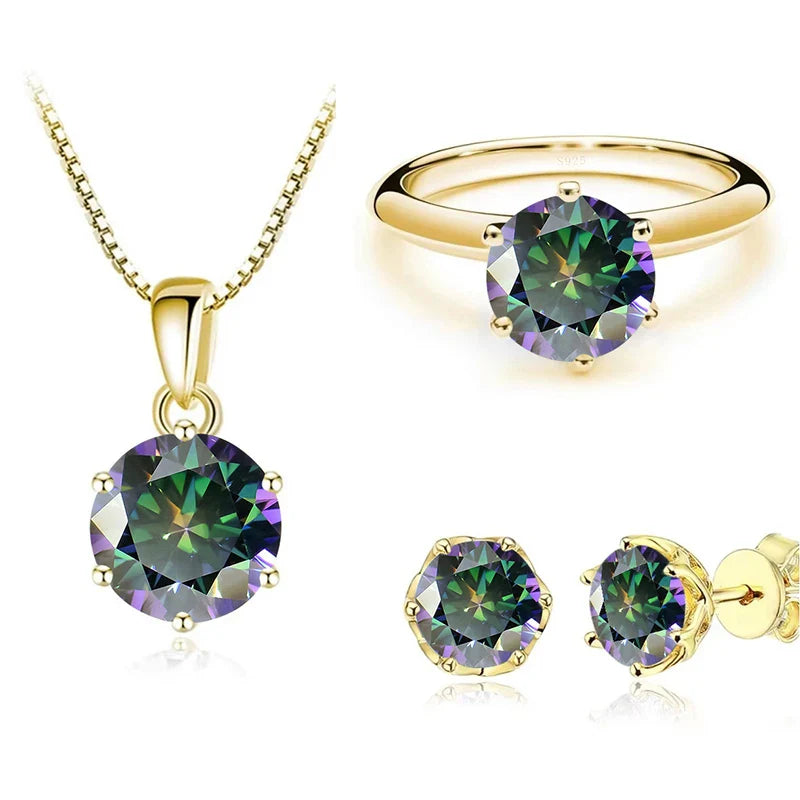 1 Carat Moissanite Jewelry Set Women Sterling 925 Silver Gold Plated Necklace