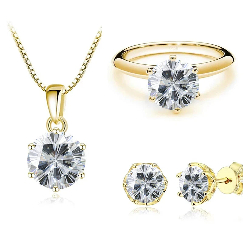 1 Carat Moissanite Jewelry Set Women Sterling 925 Silver Gold Plated Necklace