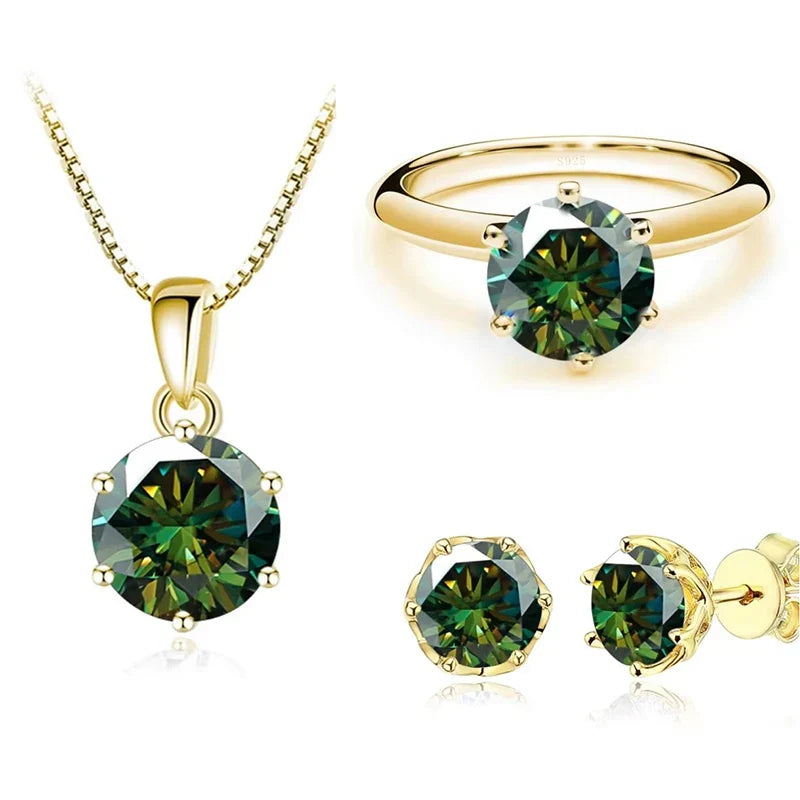 1 Carat Moissanite Jewelry Set Women Sterling 925 Silver Gold Plated Necklace