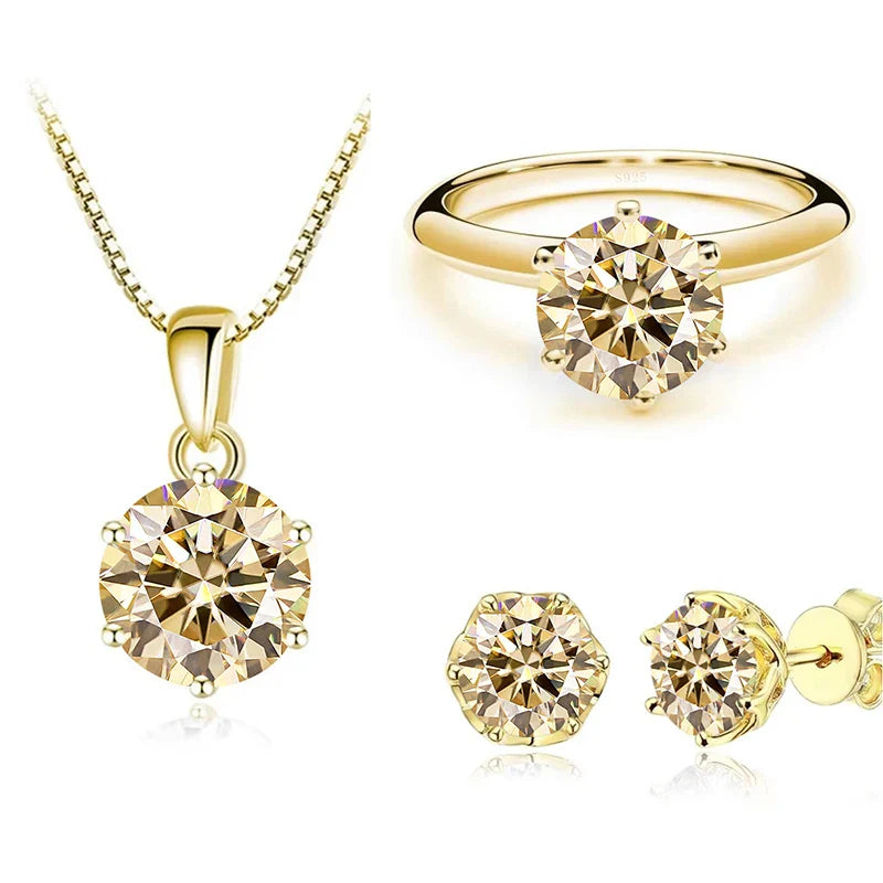 1 Carat Moissanite Jewelry Set Women Sterling 925 Silver Gold Plated Necklace