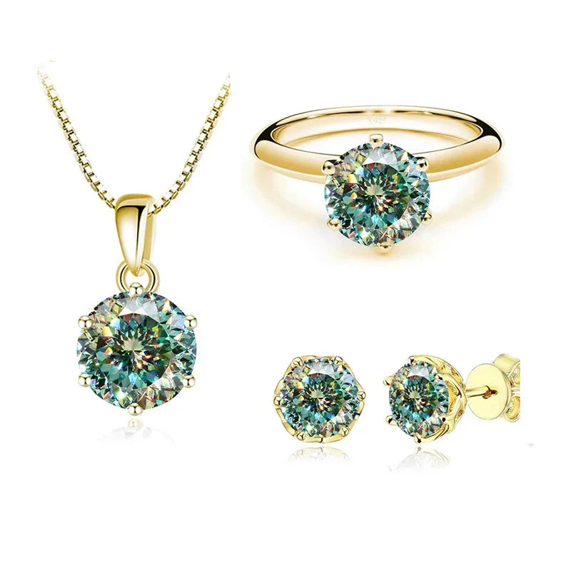 1 Carat Moissanite Jewelry Set Women Sterling 925 Silver Gold Plated Necklace
