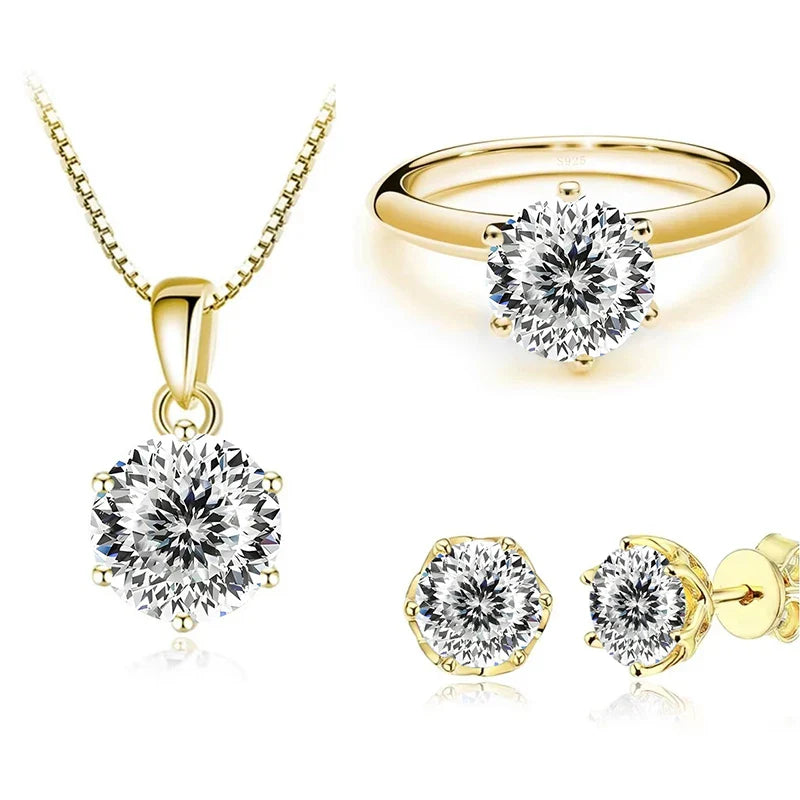 1 Carat Moissanite Jewelry Set Women Sterling 925 Silver Gold Plated Necklace