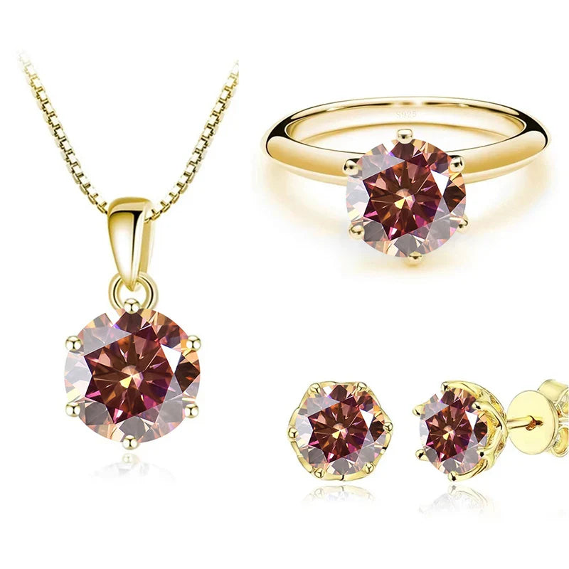 1 Carat Moissanite Jewelry Set Women Sterling 925 Silver Gold Plated Necklace