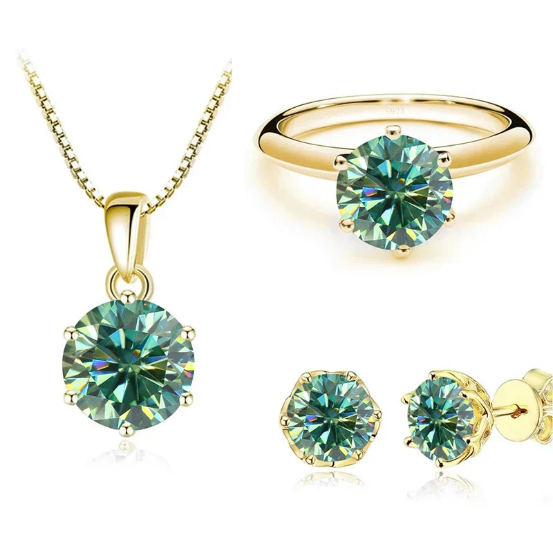 1 Carat Moissanite Jewelry Set Women Sterling 925 Silver Gold Plated Necklace