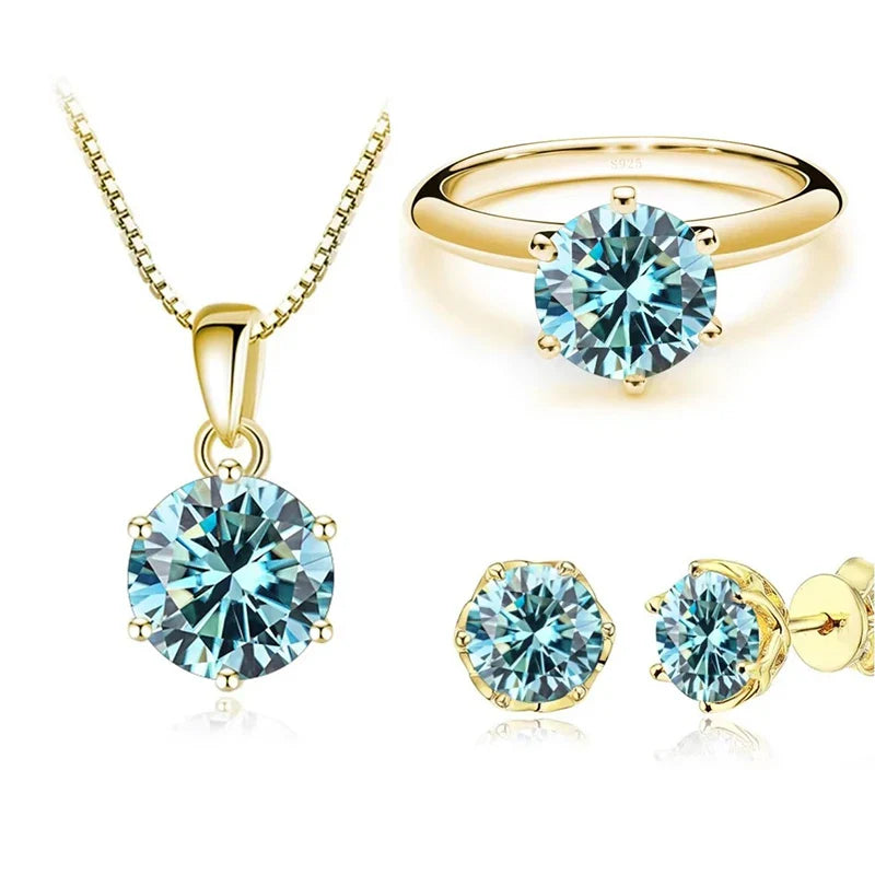 1 Carat Moissanite Jewelry Set Women Sterling 925 Silver Gold Plated Necklace