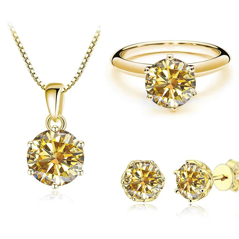 1 Carat Moissanite Jewelry Set Women Sterling 925 Silver Gold Plated Necklace