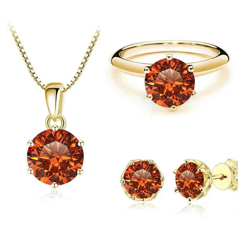 1 Carat Moissanite Jewelry Set Women Sterling 925 Silver Gold Plated Necklace