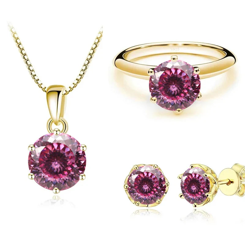 1 Carat Moissanite Jewelry Set Women Sterling 925 Silver Gold Plated Necklace