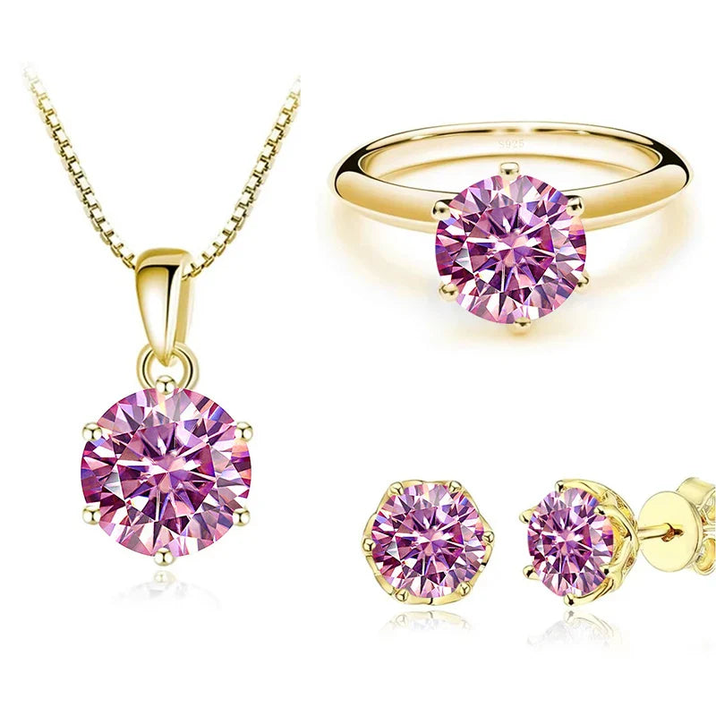 1 Carat Moissanite Jewelry Set Women Sterling 925 Silver Gold Plated Necklace