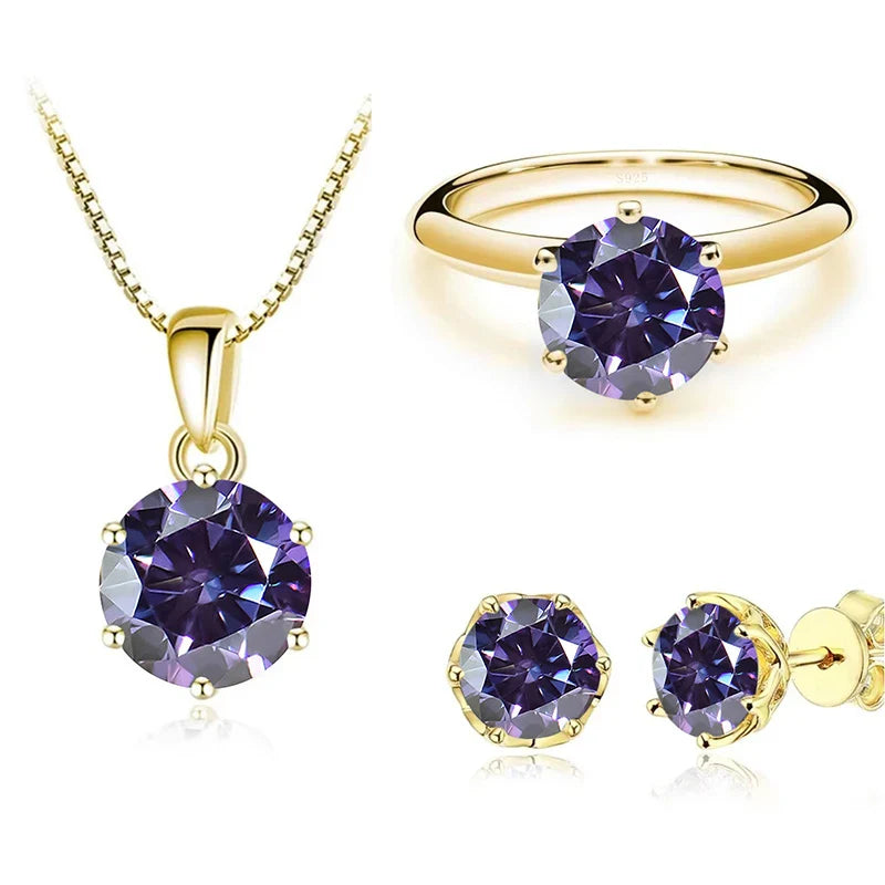 1 Carat Moissanite Jewelry Set Women Sterling 925 Silver Gold Plated Necklace