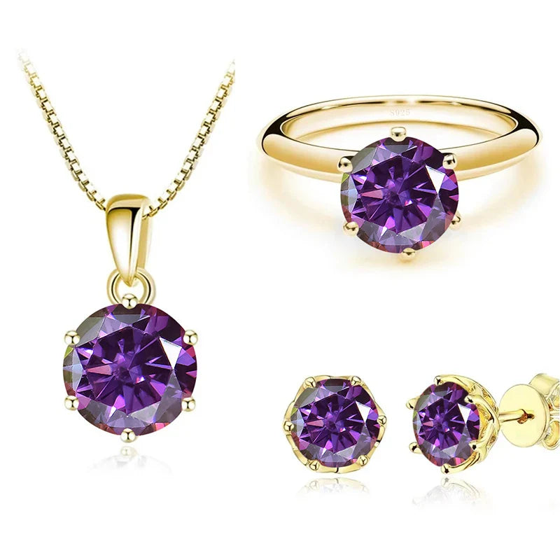 1 Carat Moissanite Jewelry Set Women Sterling 925 Silver Gold Plated Necklace