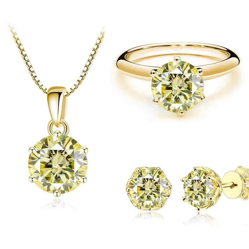 1 Carat Moissanite Jewelry Set Women Sterling 925 Silver Gold Plated Necklace