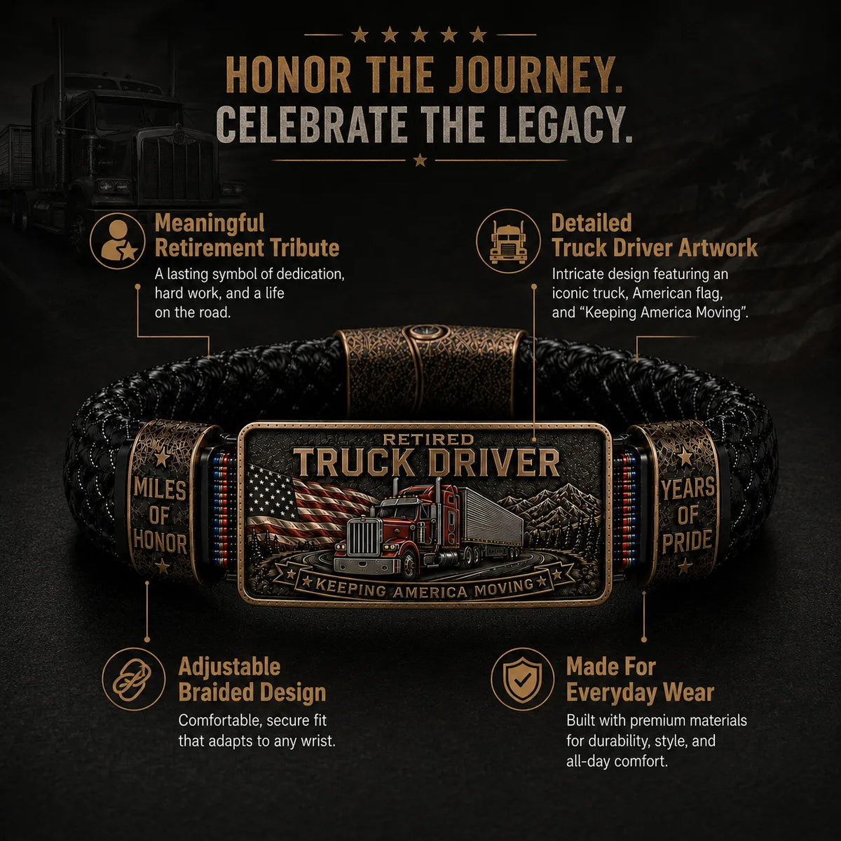 ⭐Retired Truck DriverBracelet - Honor TheMiles.Celebrate The Legacy
