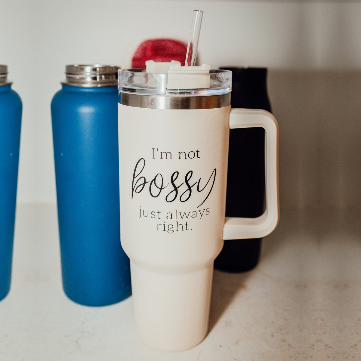 40oz Insulated Travel Mug With Handle Lid Straw I'm Not Bossy Always Right