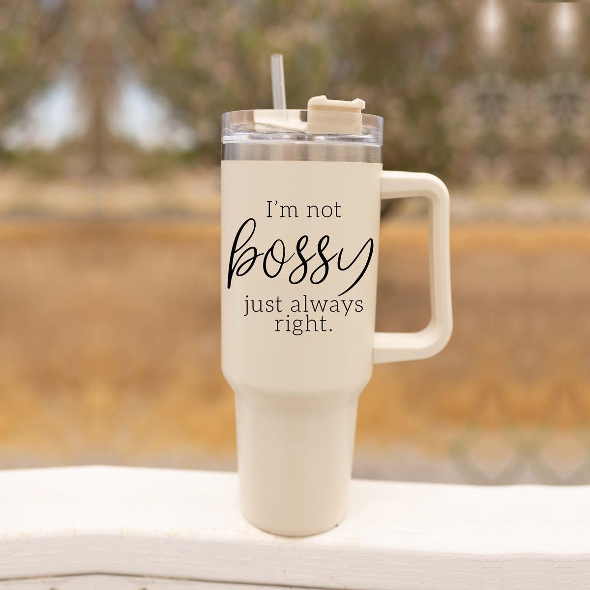 40oz Insulated Travel Mug With Handle Lid Straw I'm Not Bossy Always Right
