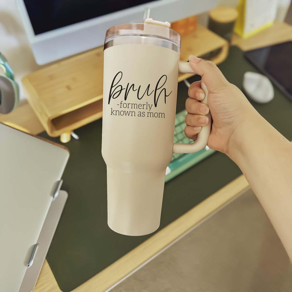 40oz Tumbler Insulated Travel Cup With Handle Lid Straw Funny Bruh Mom Gift