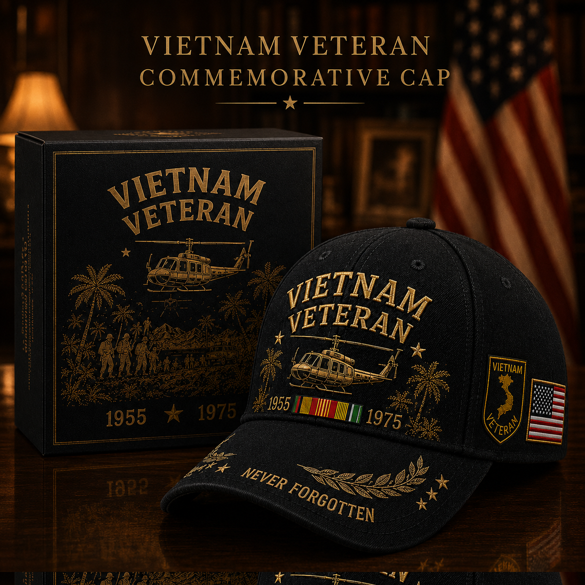Vietnam Veteran 1955–1975 Memorial Embroidered Cap
