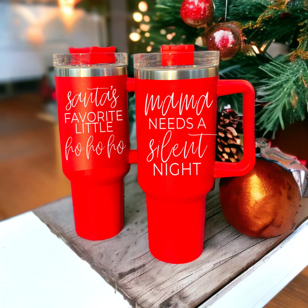 40oz Insulated Tumbler Mug With Handle Lid And Straw Santa Ho Ho Funny Holiday