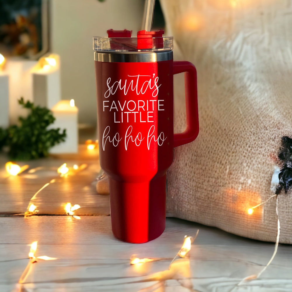 40oz Insulated Tumbler Mug With Handle Lid And Straw Santa Ho Ho Funny Holiday