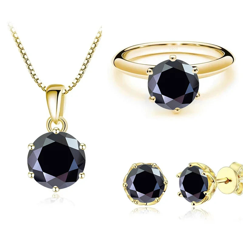 1 Carat Moissanite Jewelry Set Women Sterling 925 Silver Gold Plated Necklace