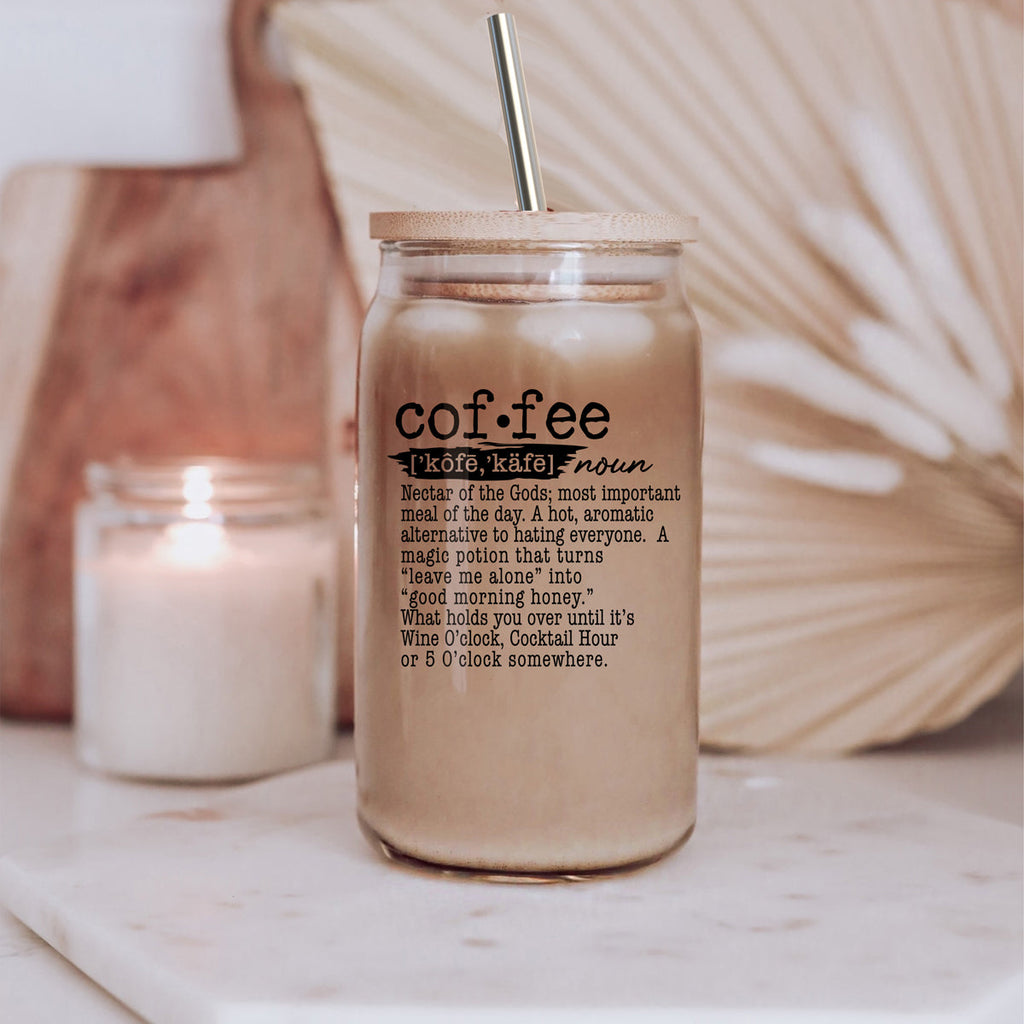 17oz Coffee Glass Tumbler With Bamboo Lid And Reusable Straw For Hot Cold