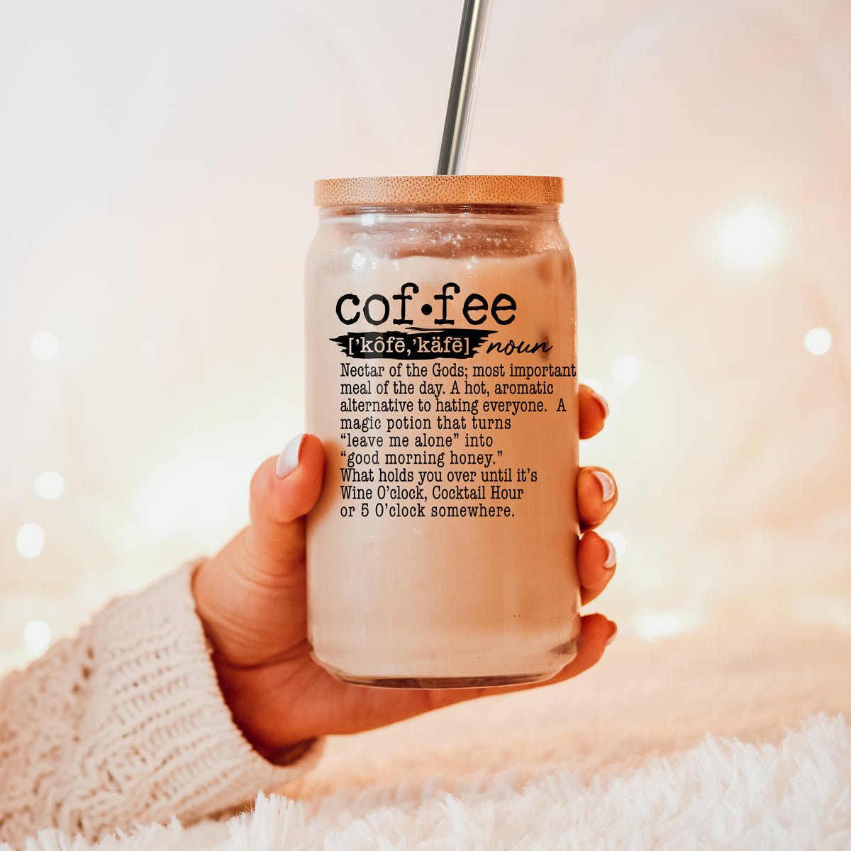 17oz Coffee Glass Tumbler With Bamboo Lid And Reusable Straw For Hot Cold