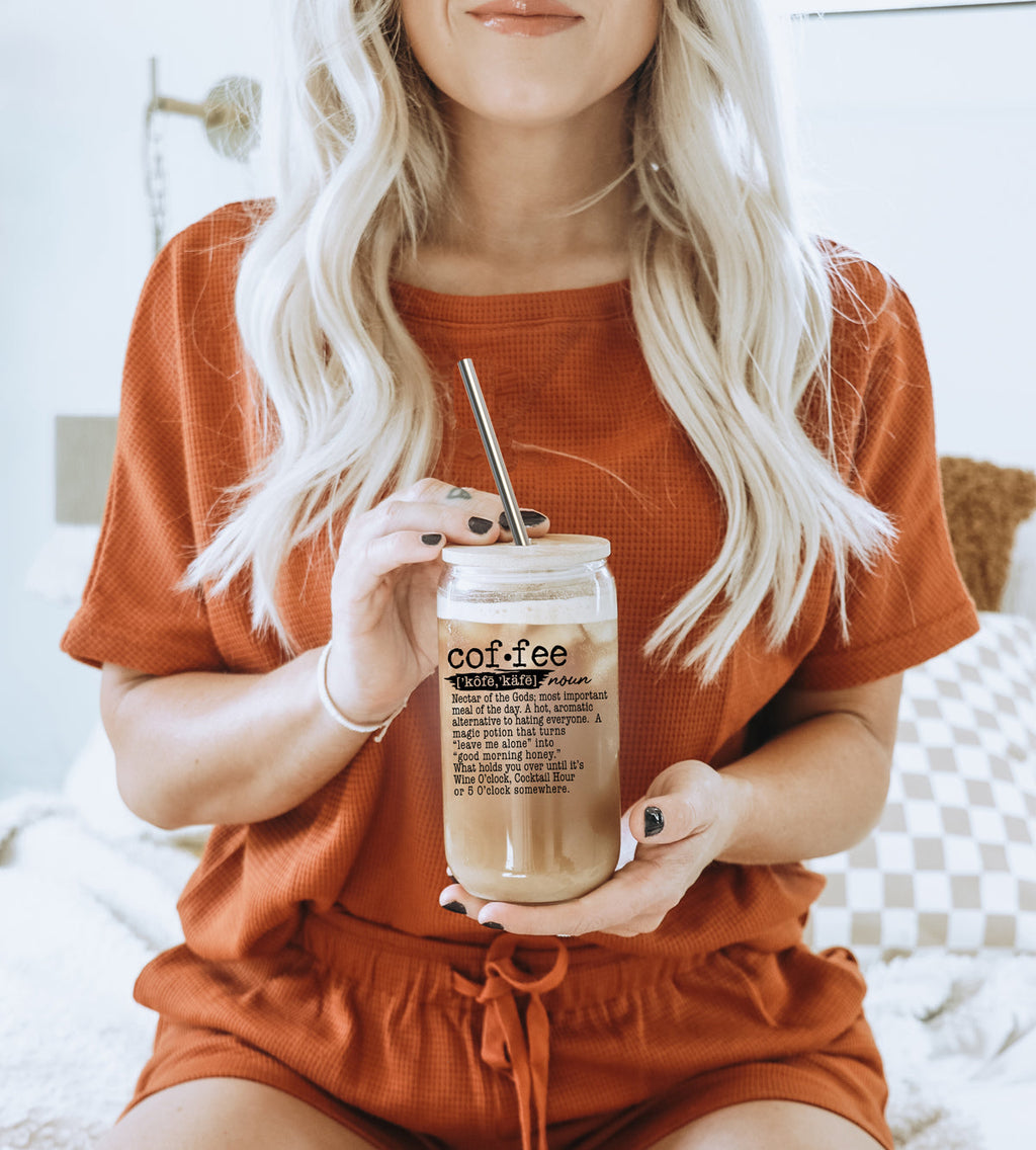 17oz Coffee Glass Tumbler With Bamboo Lid And Reusable Straw For Hot Cold