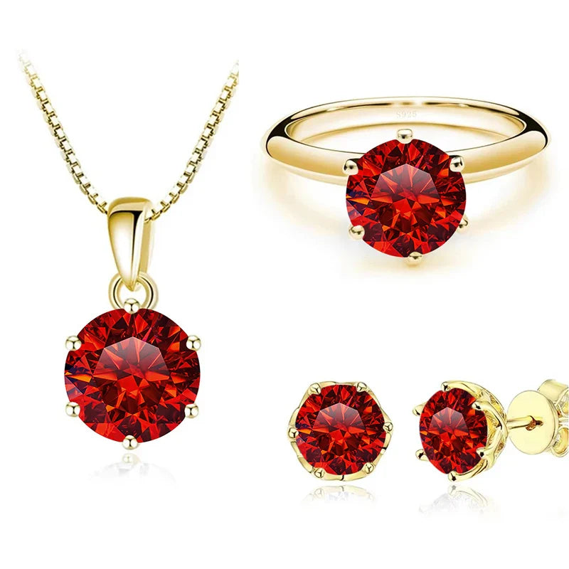 1 Carat Moissanite Jewelry Set Women Sterling 925 Silver Gold Plated Necklace